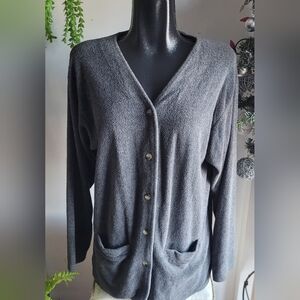 Vintage Huntington Ridge Grey Fleece Button Up Cardigan M